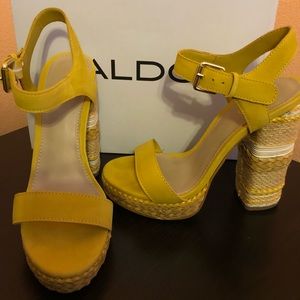 Yellow Boho Chunky Heels
